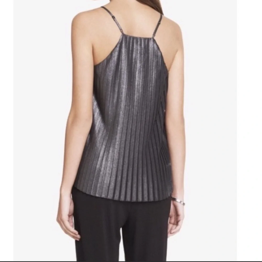 NWT Express Trapeze Cami Tank Top Glittering Metallic Pleated Gray Sz M